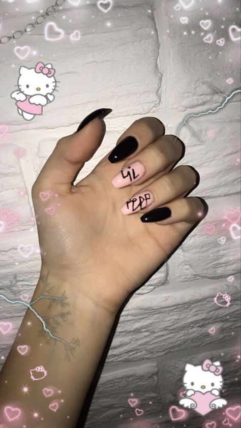 Lil Peep Inspired Nails, Lil Peep Nails Acrylic, Grunge Nail Designs, Lil Peep Nails, Peep Nails, Punk Nails, Edgy Nails, Grunge Nails, Cute Acrylic Nail Designs