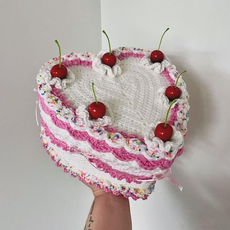 baked 🍰🎂🍒 (in a cake kinda way this time) #crochet Crochet Cake Decoration, Crochet Cake Box Free Pattern, Crochet Cake Free Pattern, Crochet Cake Pattern, Crochet Birthday Cake, Cake Crochet, Crochet Birthday, Crochet Cake, Crochet Inspo