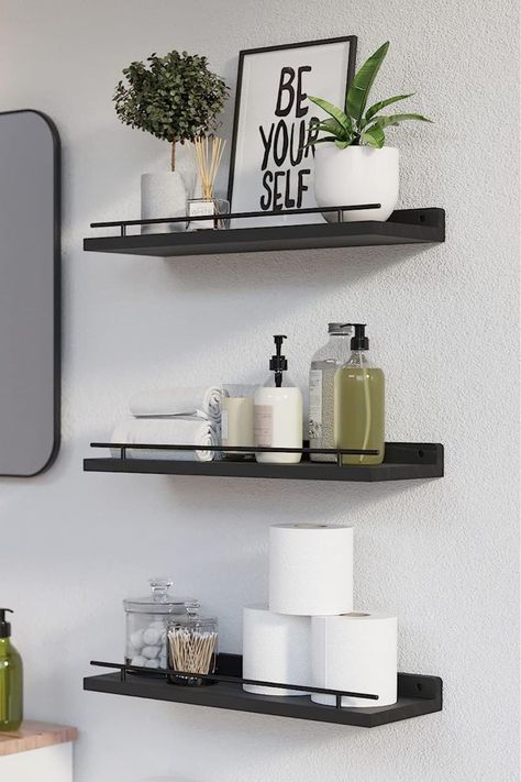 Modern Black and White Kitchen Elegance: WOPITUES Floating Shelves

#modernkitchen #blackandwhitekitchen #floatingshelves #elegancedecor #savvyfinds Black And White Bathrooms Decorations, Black And White Bathroom Shelves, Bathroom Accessories Ideas Decor, Bathroom Shelving Ideas, Black Bathroom Shelves, Modern Black And White Kitchen, Metal Guardrail, White Bathroom Shelves, Displaying Plants