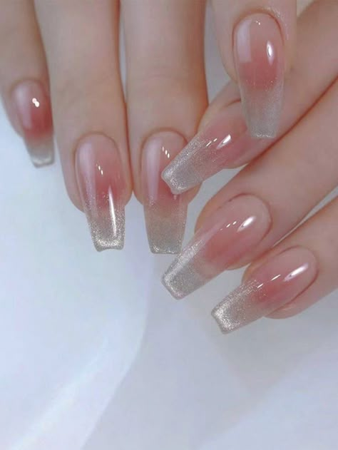 Cat eyes glitter with blush on nailz coffin shape Ballet Nails, Nagel Tips, Nail Type, Nail Forms, Nail Length, False Nail, Diy Manicure, Nail Art Tools, Artificial Nails