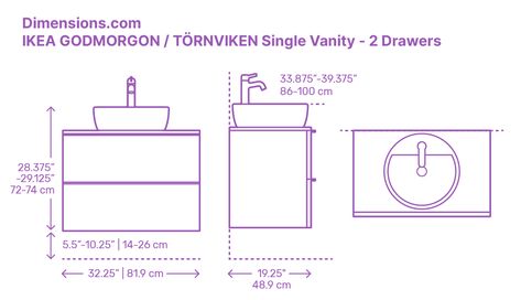 The IKEA GODMORGON / TÖRNVIKEN Single Vanity has a clean and minimal design fit for bathrooms of all styles. The 2 drawers of the single vanity are deep and can store a variety of items. The IKEA GODMORGON / TÖRNVIKEN Single Vanity was designed by Magnus Elebäck for IKEA. Downloads online #fixtures #bathroom #vanities #IKEA Plumbing Plan Layout, Architecture Dimensions, Vanity Dimensions, Bathroom Layout Plans, Ikea Godmorgon, Plumbing Plan, Bathroom Chair, Modern Wood Coffee Table, Bathroom Dimensions