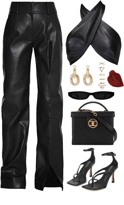 All Black Leather Outfit, Black Leather Outfit, Chic Black Outfits, Ideas For Date Night, Geometric Ring, Cute Comfy Outfits, Looks Chic, Outfit Shoplook, Dressy Outfits