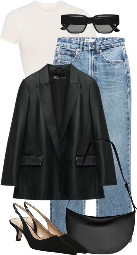 Black Leather Blazer Outfit Classy, Blazer Cuir Outfit, Black Satin Blazer Outfits, Leather Blazer Outfit Classy, Faux Leather Blazer Outfit, Brown Leather Blazer Outfit, Black Leather Blazer Outfit, Leather Blazer Outfit, Closet Styling