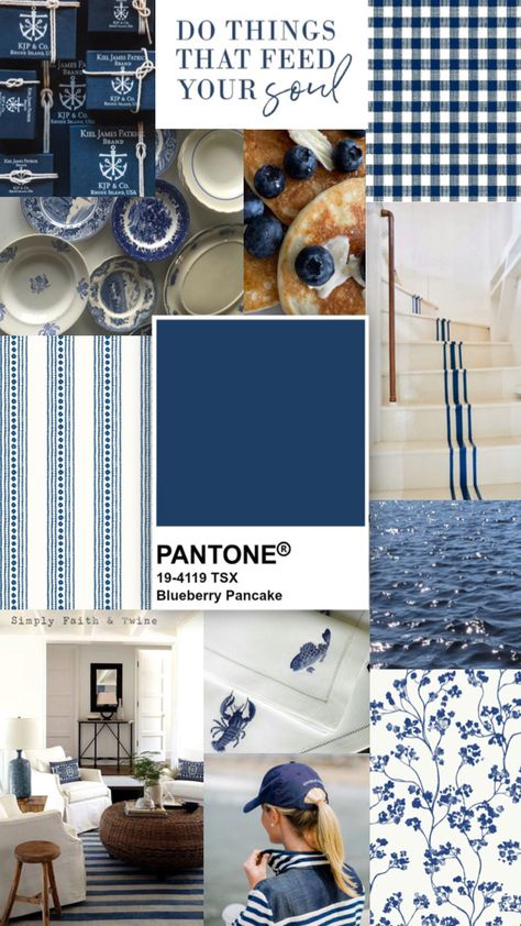 #pantone #pantonecolor #colorpalette #navyblue #blueaesthetic #blueberrypancake #bluecollage #navycollage #nautical #coastal Blueberry Pancake, Coastal Cottage Style, Nautical Colors, Spanish Style Home, Interiors Dream, Coastal Cottage, Blue House, Front Room, Room Aesthetic