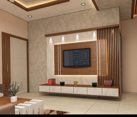 All type Architectural, Exterior & Interior design !! Tv Area Interior Design, Tv Unit Design Holl, 6 Feet Tv Unit Design, Wall Interior Design Ideas Living Rooms, Tv Cabinets Design, Half Wall Tv Unit Design, Teak Wood Tv Unit Design, Led Designs For Bedroom, Tv Unit New Design