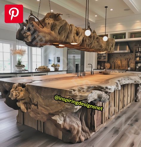 Live Edge Island Countertop, Live Edge Countertop Kitchen, Live Edge Island Kitchen, Live Edge Kitchen Island, Wood Kitchen Islands, Live Edge Countertop, Live Edge Counter, Kitchen Gray, Kitchen Natural