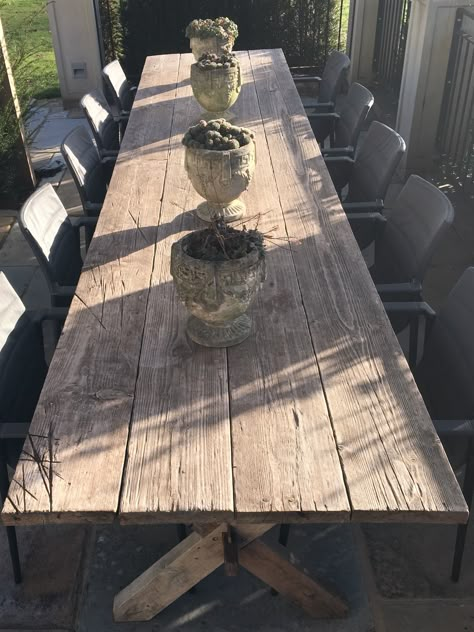 #Our Landscape Designs 3-4 meter Recycled wood Long Table #Old Rustic Patio Table, Long Patio Table, Long Table Outdoor, Long Outdoor Table, Rustic Outdoor Table, Large Outdoor Table, Wooden Outdoor Table, Backyard Table, Rustic Farm Table