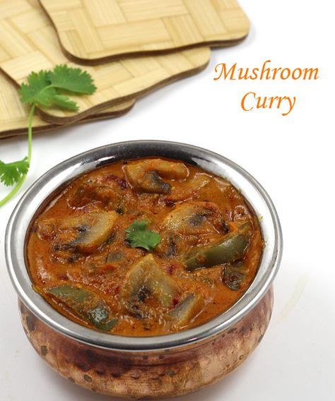 Kadai Mushroom Curry Kadai Mushroom, Kidney Bean Curry, Capsicum Recipes, Rajma Recipe, Mushroom Curry, Spicy Gravy, Mushroom Growing, Beans Curry, Mushroom Recipe