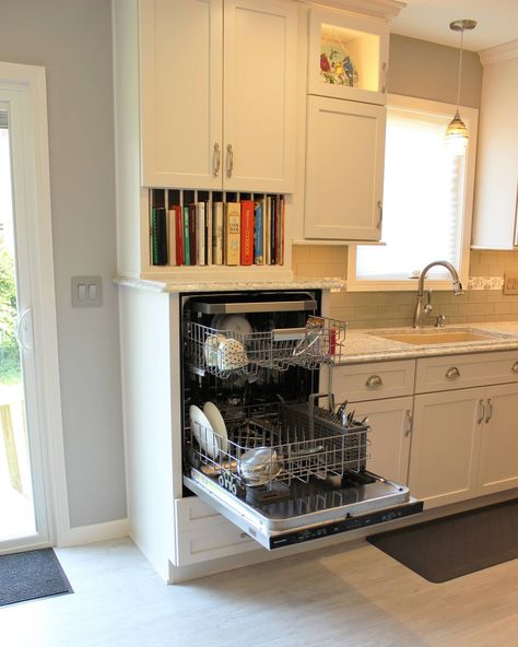 Alpha, IL White and Gray Kitchen with Hidden Laundry and Raised Dishwasher - Transitional - Kitchen - Other - by Village Home Stores | Houzz Elevated Dishwasher Kitchens, Elevated Dishwasher, Raised Dishwasher, Stand Alone Pantry, White And Gray Kitchen, Dishwasher Cabinet, Cupboard Makeover, 1940s Kitchen, Hidden Laundry