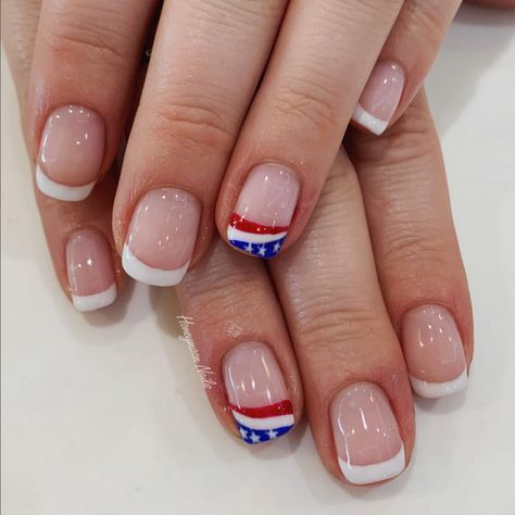 25 Fun Memorial Day Nail Ideas - Lauren Erro Patriotic Manicure, Patriotic French Tip Nails, Marine Nails Designs, Classy 4th Of July Nails, Red White And Blue Nails, Memorial Day Nails, Military Nails, Diagonal Nails, Red White Blue Nails