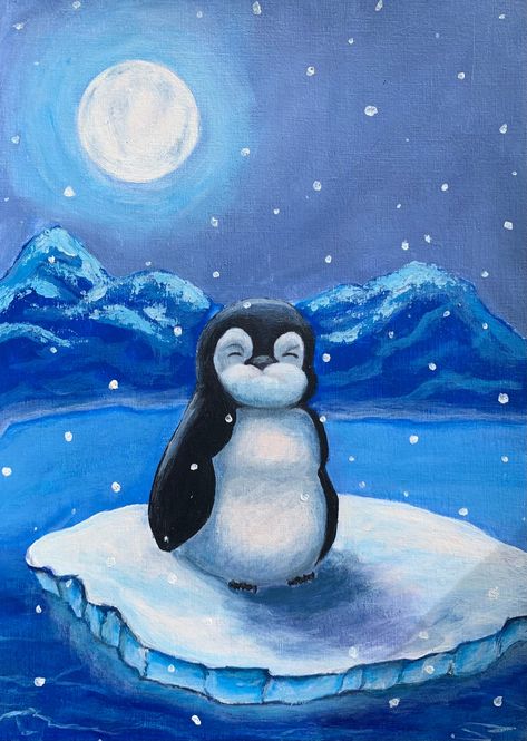 Penguin Paintings, Penguin Artwork, Paintings Acrylic, Acrylic Painting On Paper, Acrylic Artwork, Painting On Paper, Original Penguin, Penguins, Les Oeuvres