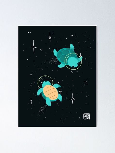 "Space Turtles" Poster by Vierkant | Redbubble Space Turtle Painting, Cute Turtle Painting, Turtle Painting Easy, Space Painting Easy, Space Painting Acrylic, Space Turtle, Turtle Poster, Planet Painting, Small Canvas Paintings