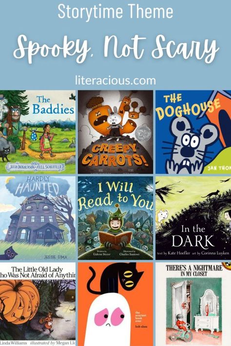 Storytime Theme: Spooky, Not Scary – Literacious October Storytime Ideas, Lesson Plan For Toddlers, Halloween Storytime, Storytime Themes, Halloween Sounds, Lesson Plans For Toddlers, Spooky Eyes, Scary Books, Halloween Stories