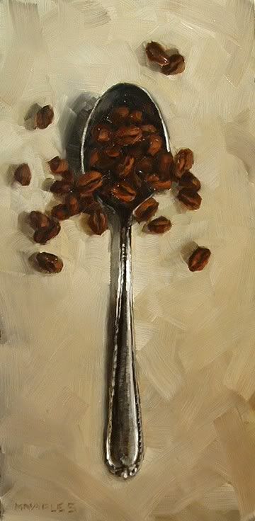 " Coffee Bean Painting, Coffee Oil Painting, Spoon Painting, Coffee Artwork, Oil Painting Inspiration, Coffee Painting, Vintage Poster, Painting Still Life, Still Life Art