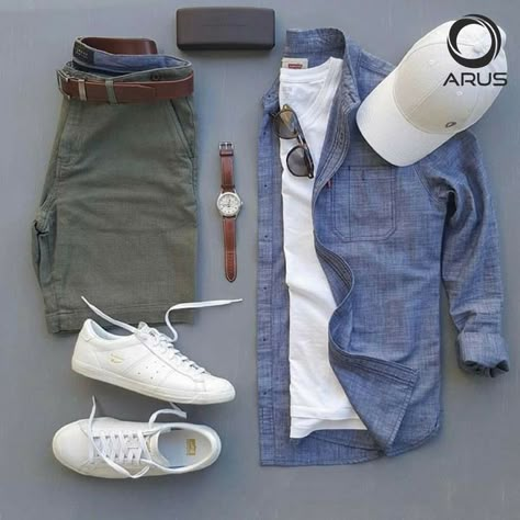 casual saturday mens fashion Green Shorts Outfit, Outfit Grid, Mens Fashion Casual Outfits, Clothes For Men, Mens Casual Dress, Men Fashion Casual Outfits, Daily Style, Outfit Combinations, 가을 패션