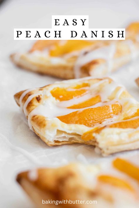 Peach Danish, Can Peaches Recipes, Easy Puff Pastry Desserts, Peach Puff Pastry, Peaches Cream Cheese, Cream Cheese Danish Recipe, Cream Cheese Puff Pastry, Fresh Peach Recipes, Cheese Danish Recipe