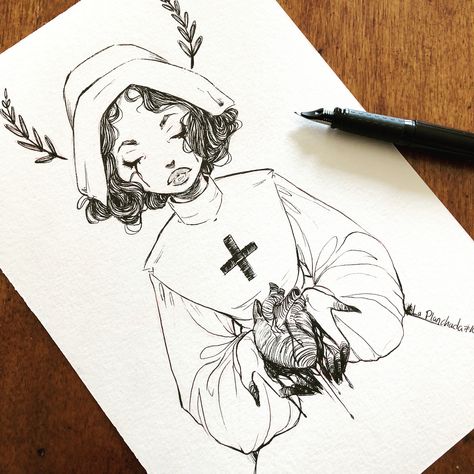 #ghostacular #inktober day 10 La Planchada. The nurse who died of a broken heart and still haunts the hospital she died in taking care of the sick and injured. Dark And Creepy, How To Find Soulmate, Sick Drawings, Find Your Soulmate, The Nurse, Finding Your Soulmate, Finding Love, The Last Day, White Art