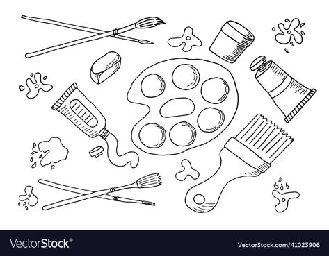 Painting Doodles, Paint T Shirt, Artist Doodle, Paints And Brushes, Doodle Paint, Doodle Vector, Open Sign, Black And White Vector, Sip And Paint