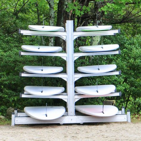 Commercial Heavy Duty Aluminum Storage Racks for kayaks, canoes, SUP boards Sup Storage Shed, Sup Storage Ideas, Sup Board Storage, Lake Stairs, Paddle Board Storage, Kayak Launch, Kayak Storage Rack, Lake Dock, Kayak Storage