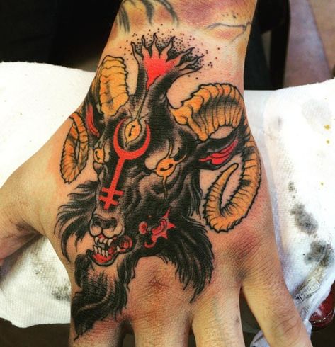 Goat Head Tattoo, Grime Tattoo, Satanic Tattoo, Tattoo Goat, Goat Tattoo, Satanic Tattoos, Traditional Tattoo Old School, Occult Tattoo, Goat Head