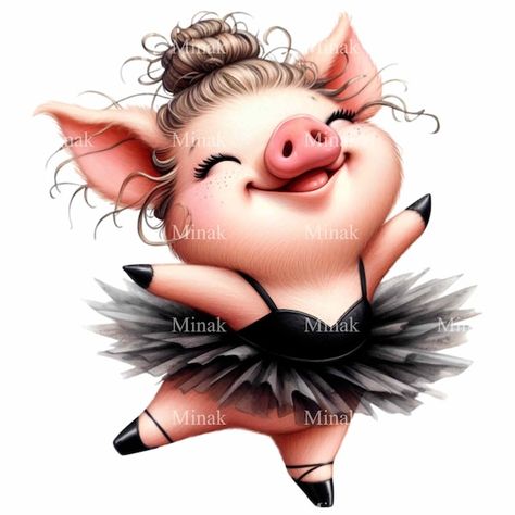 SVGvectorStore - Etsy Canada Pig Ballerina, Top Knot Hairstyle, Knot Hairstyle, Pig Dress, Pig Illustration, Black Tutu, Top Knot Hairstyles, Animal Crafts, Types Of Printer