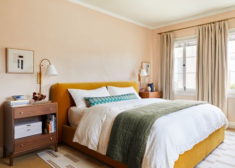 Fix It Friday: Watch How Just a Few Colorful Design Swaps Completely Overhaul 6 Reader-Submitted Rooms (w/ Real Photos!) - Emily Henderson Modern Mediterranean, Bedroom Reveal, Sliding Closet Doors, Emily Henderson, Blue Curtains, Girl’s Room, Hudson Valley Lighting, Renter Friendly, Bifold Doors