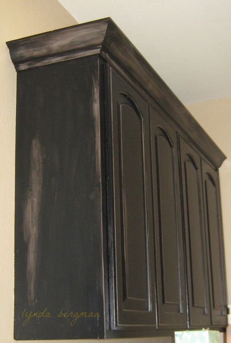 Black Distressed Cabinets, Sage Walls, Upstairs Family Room, Primitive Kitchen Cabinets, Best Paint For Kitchen, Distressed Kitchen Cabinets, Log Home Kitchens, Distressed Cabinets, Hallway Laundry