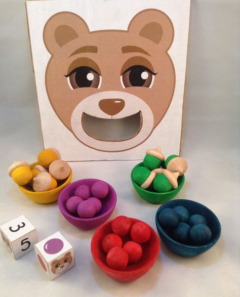 Learning Game Feed the Bear for Toddler by ThePaperCarousel Centers Kindergarten, Teddy Bear Day, Toddler Teacher, Math Centers Kindergarten, Home Daycare, Toddler Development, Bear Theme, Paper Plate Crafts, Vintage Marketplace