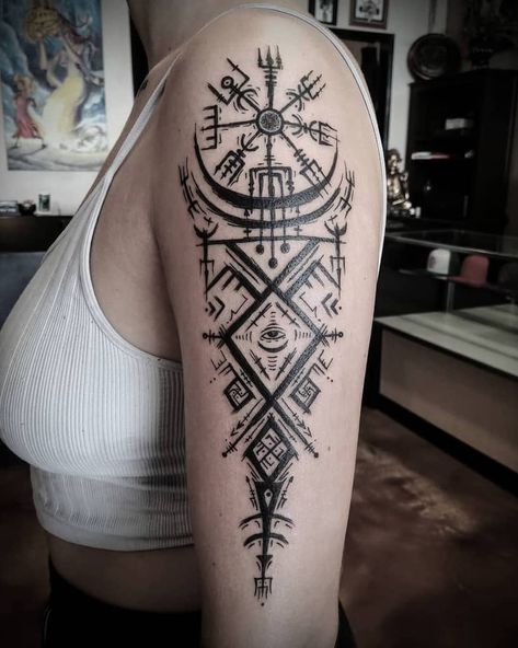 Top 61 Best Nordic Arm Tattoos Ideas - [2020 Inspiration Guide] Viking Tattoo Shoulder, Vikings Arm Tattoo, Nordic Runes Tattoo Arm, Runic Tattoo Arm, Helm Of Awe Tattoo Women, Viking Tattoo Ideas For Women, Norse Armband Tattoo, Norse Arm Tattoo, Tattoo Ideas Nordic