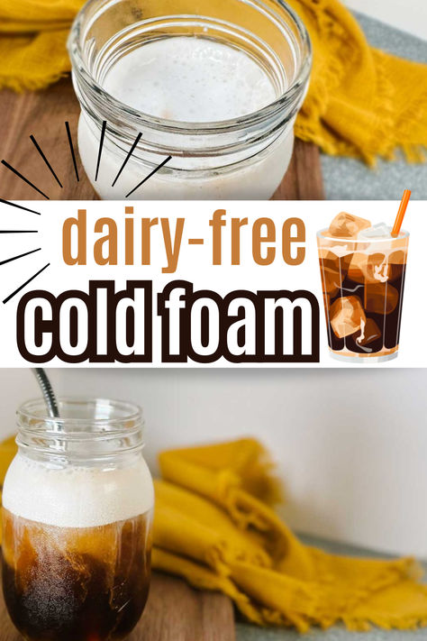 This dairy free cold foam is just as good as the dairy version. It's thick and creamy and perfectly sweetened, perfect for your iced coffee. Nondairy Cold Foam, Non Dairy Cold Foam Recipe, Vegan Cold Foam Recipe, Dairy Free Cold Foam Recipe, Non Dairy Cold Foam, Dairy Free Cold Foam, Vegan Cold Foam, Cold Foam Recipe, Foam Recipe