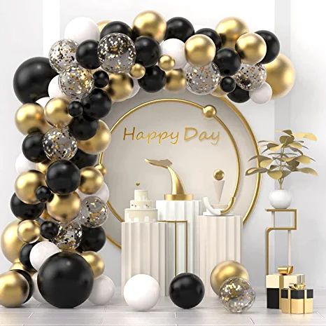 Gold Birthday Decorations, Black And Gold Balloons, Ballon Party, Black Confetti, Gold Party Decorations, White Confetti, Gold Confetti Balloons, Silver Balloon, Birthday Balloon Decorations