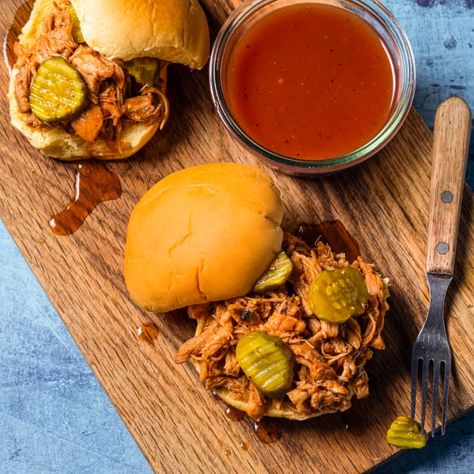 Indoor Pulled Chicken with Lexington Vinegar Barbecue Sauce | America's Test Kitchen Recipe Chicken Parts, America's Test Kitchen Recipes, Pulled Chicken, Boneless Skinless Chicken Thighs, Cooks Illustrated, America's Test Kitchen, Kitchen Recipe, Smoked Chicken, Skinless Chicken Thighs