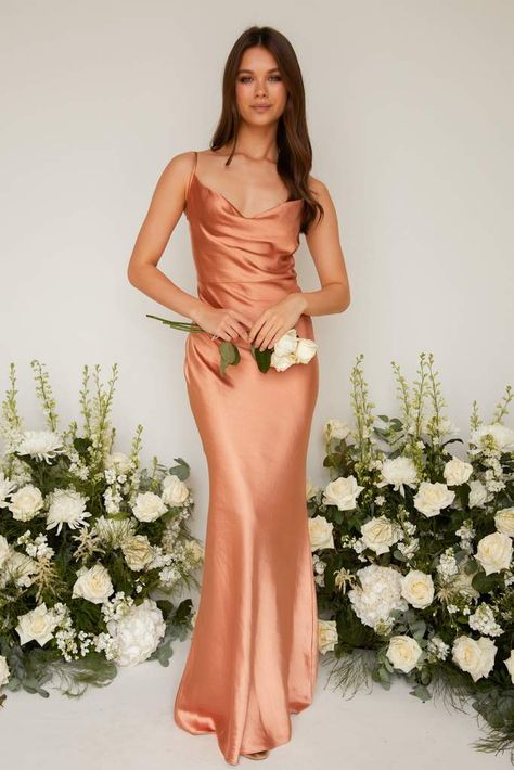 Copper Bridesmaid Dresses, Modern Bridesmaid Dresses, Peach Bridesmaid, Pretty Lavish, Modern Bridesmaid, Orange Bridesmaid Dresses, Bridesmaid Colors, Maxi Bridesmaid Dresses, Bridesmaid Dress Colors