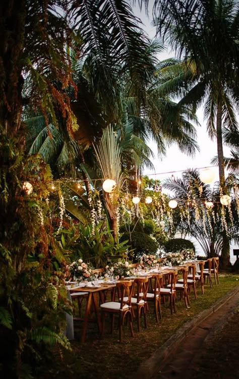 Boho Island Wedding, Island Wedding Aesthetic, Jungle Beach Wedding, Hawaii Wedding Reception Decor, Thai Beach Wedding, Small Tropical Wedding, Tropical Jungle Wedding, Tropical Wedding Dress, Thailand Wedding Venues