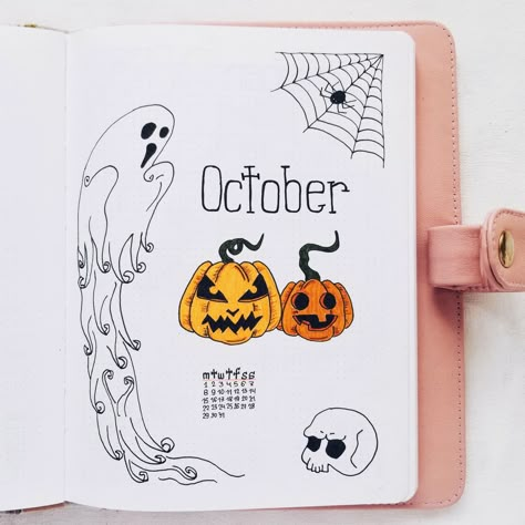 October Bullet Journal Setup - cover page | Masha Plans #mashaplans #bulletjournal #bujo #coverpage #cover #bulletjournaljunkies #monthlysetup #halloween Bullet Journal Halloween, Bullet Journal Calendrier, October Bullet Journal, Bullet Journal October, Bullet Journal Month, Bullet Journal Page, Bullet Journal 2020, Bullet Journal Setup, Bullet Journal 2019