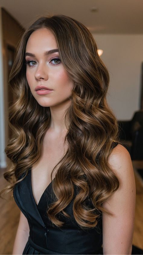 Simple Hairstyle Bridesmaid, Hairdown Elegant Hairstyle, Hair Styles For Long Hair Bridesmaid, Elegant Wedding Hairstyles Down, Formal Curls Long Hair, Long Hair Party Styles, Curl Long Hairstyles, Bridesmaid Wavy Hairstyles, Hairstyle For Prom Night Long Hair