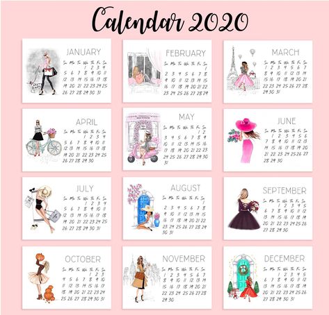 2020 Desk Calendar Fashion Illustration Mini Calendar | Etsy Happy Planner Free Printable, Teen Girl Wall Art, Calendar Themes, Travel Calendar, London Art Print, Metal Easel, Fashion Calendar, Cute Calendar, London Poster