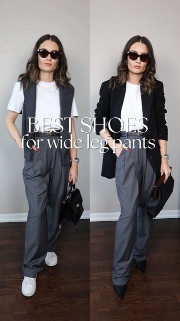 Wide Leg Trousers Shoes Winter, Sneakers With Slacks Women, Wide Leg Trouser Shoes, Wide Leg Pants Blazer Outfit, Wide Leg Pants With Boots Winter, Wide Leg Trousers And Trainers, Wide Leg Pants With Tennis Shoes, Wide Leg Trousers With Boots, How To Style Wide Leg Pants Winter