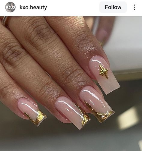 May Nail Designs, Nails Gold Chrome, Acrylic Nails Gold, Acrylic Nail Designs Coffin, Gold Chrome Nails, May Nails, Nails Gold, Short Square Acrylic Nails, Unique Acrylic Nails