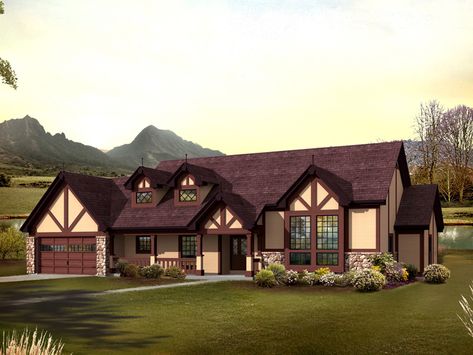 Stunning Tudor Style Ranch Home With Old World Feel Tudor Ranch, Tudor Style House, Tudor Homes, Tudor House Plans, Decorative Wood Trim, Tudor Home, Southern Cottage, House Design Exterior, Tudor Style Homes