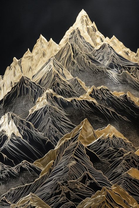 Digital Download Mountain Art Black/gold 7200 X 10800 300 - Etsy Gold Mountain Painting, Black And Gold Painting, Abstract Mountain Art, Gold Digital Art, Mountain Texture, Mountain Artwork, Creepy Drawings, Abstract Mountain, Easy Paper Crafts Diy