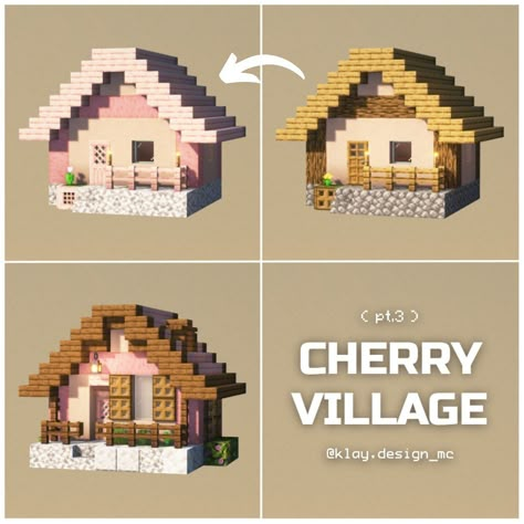 𝗞𝗟𝗔𝗬 | Minecraft Designs (@klay.design_mc) | Instagram profile Minecraft Build Ideas Village, Minecraft Cherry Village House, Houses For Villagers Minecraft, Cute Cherry Minecraft House, Villager Village Minecraft, Aesthetic Minecraft Dog House, Cute Minecraft Villager Houses, Cherry Minecraft Village, Cherry Grove Village Minecraft