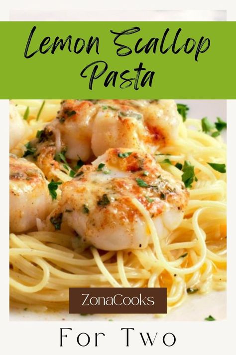 Lemon Scallop Pasta on a plate. Bay Scallops And Pasta Recipes, Ravioli With Scallops, Tuscan Scallop Pasta, Linguini And Scallops, Dishes With Scallops, Lemon Butter Scallops Pasta, Lemon Caper Scallops Pasta, Scallop Pasta Recipe Healthy, Bay Scallop Pasta Recipe