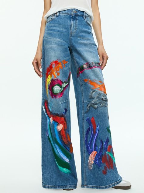 Elevate your street style with the Tucker Painted Baggy Jean featuring darted knees. These trendy jeans combine a relaxed fit with artistic flair, perfect for making a statement. Versatile and comfortable, they can be styled for casual outings or dressed up for nights out. Shop now to refresh your denim collection! Diy Jeans Ideas, Leopard Jumpsuit, Jeans Ideas, Diy Jeans, Baggy Jean, Studded Jeans, Trendy Jeans, Upcycled Clothes, Painted Jeans