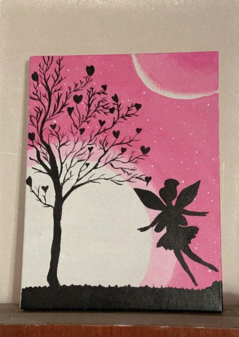 Simple Fairy Painting, Converse Painting, Couples Canvas Painting, Canvas Painting Projects, Pink Drawing, Fairy Paintings, Design Art Drawing, Canvas Drawings, Watercolor Paintings Easy