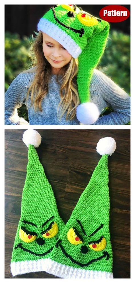 10+ Christmas Grinch Free Crochet Pattern and Paid. Elf Hat Crochet Pattern, Hat Crochet Pattern, Crochet Xmas, Christmas Grinch, Holiday Crochet, Elf Hat, Haken Baby, Crochet Patterns Free Blanket, Christmas Crochet Patterns