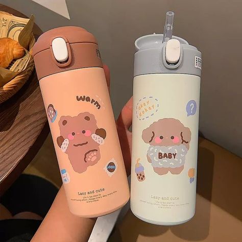 Agua Aesthetic, Water Bottles For School, Bottles For School, Aesthetic Bottle, Kawaii Mugs, Cute Ceramic Mug, Water Bottle Cute, Small Binder, Aesthetic Stationary