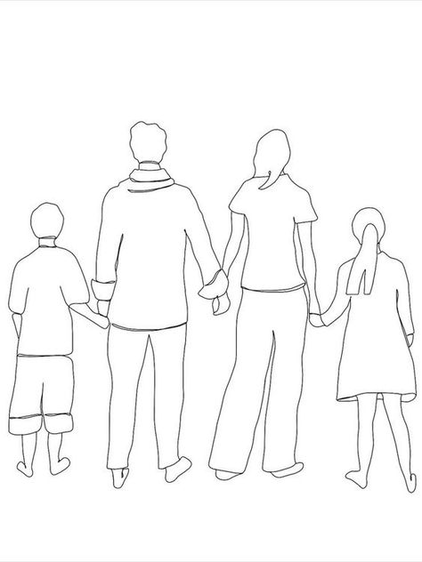 Family Picture Drawing Easy, Family Of 4 Drawing, Family Drawing Sketch, Robots Art Drawing, Photo Gallery Wall Layout, Family Picture Drawing, Line Art Family, Family Line Art, Tattoo Line Art