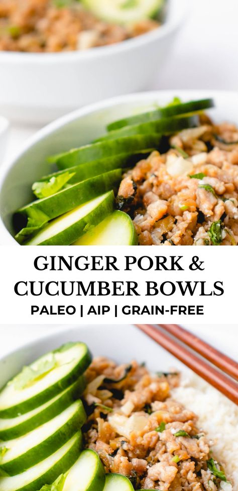 Cucumber Bowls, Aip Diet Recipes, Autoimmune Recipes, Aip Paleo Recipes, Ginger Pork, Aip Diet, Aip Paleo, Aip Recipes, Ginger Recipes