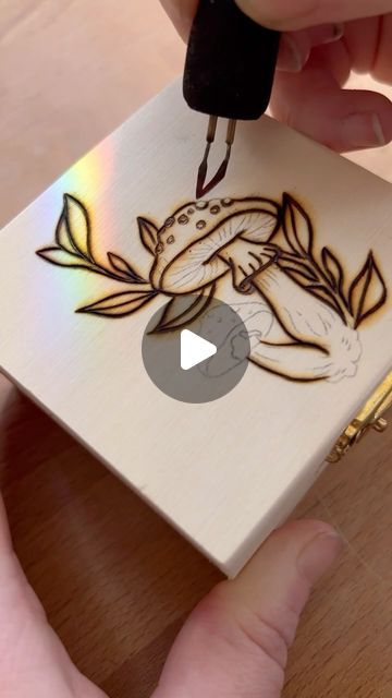 Kate Elliott on Instagram: "✨ Little boxes ✨  Soon to be available for purchase • #boxes #pyrography #woodburning #vanisle #vancouverisland #shawniganlake #mushroomart @razertip" Designs For Wood Burning, Wood Burning Box Ideas, Simple Pyrography Designs, Wood Burning Art Ideas, Easy Woodburning Ideas, Pyrography Ideas For Beginners, Wood Burning Art For Beginners, Pyrography Patterns Free, Wood Burning Ideas For Beginners Simple